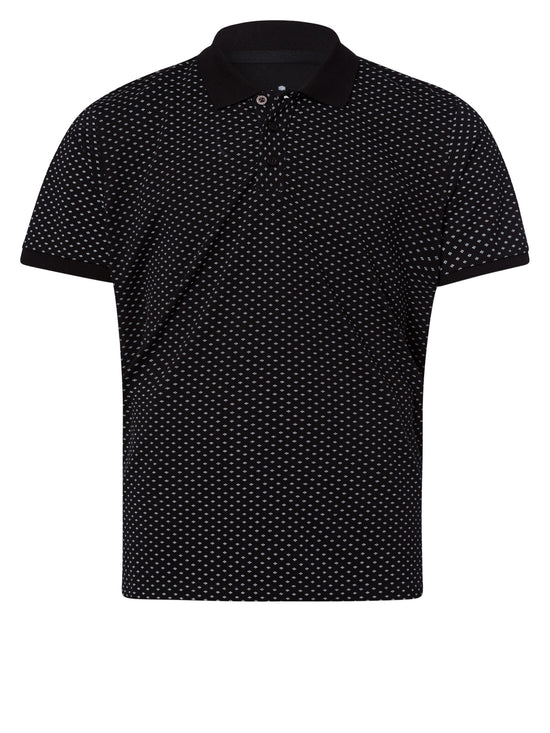 Men's regular piqué polo shirt with pattern black