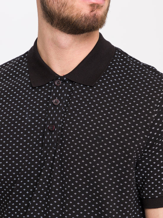 Men's regular piqué polo shirt with pattern black