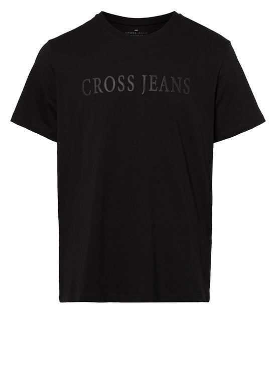 Herren Regular T-Shirt mit CROSS JEANS Logo print schwarz