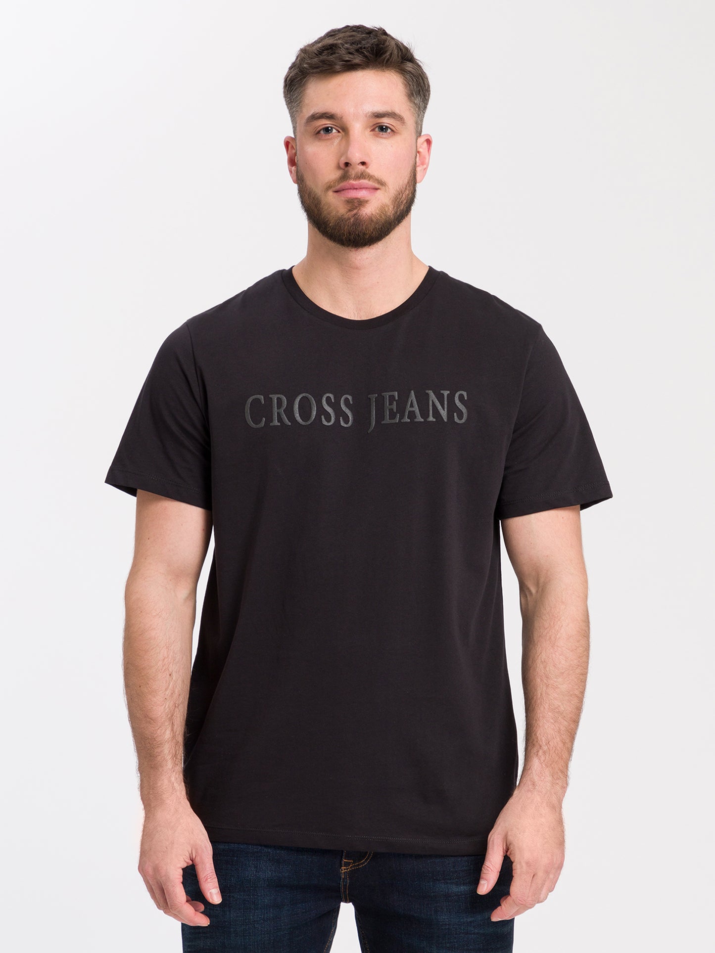 Herren Regular T-Shirt mit CROSS JEANS Logo print schwarz