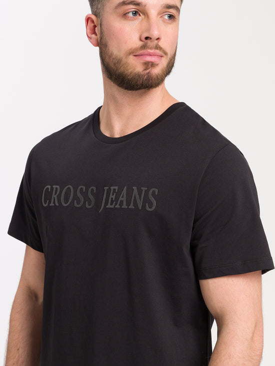 Herren Regular T-Shirt mit CROSS JEANS Logo print schwarz