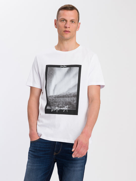 Herren Regular Print T-Shirt weiß