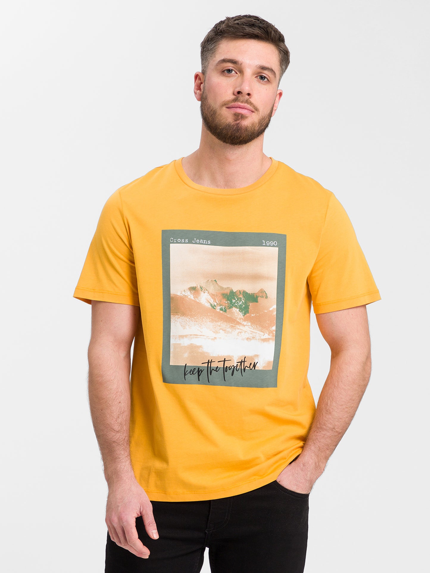 Herren Regular Print T-Shirt gelb