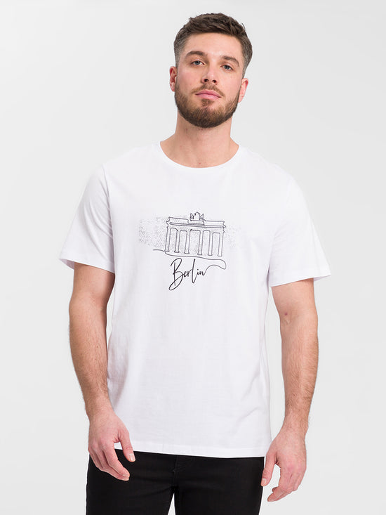 Regular Herren T-Shirt mit Berlin Schriftzug in weiß