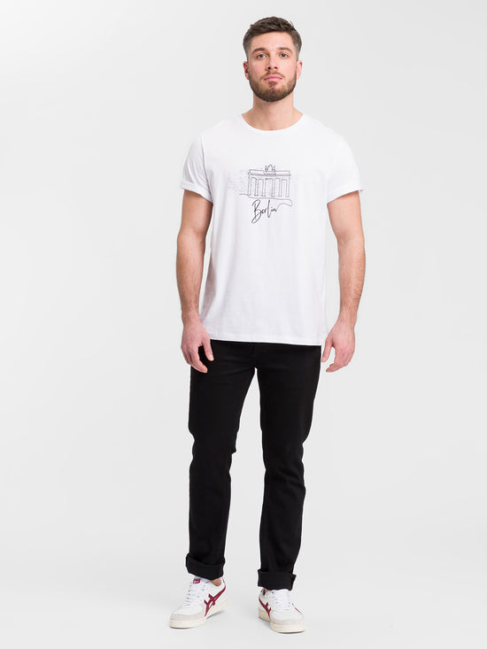 Regular Herren T-Shirt mit Berlin Schriftzug in weiß