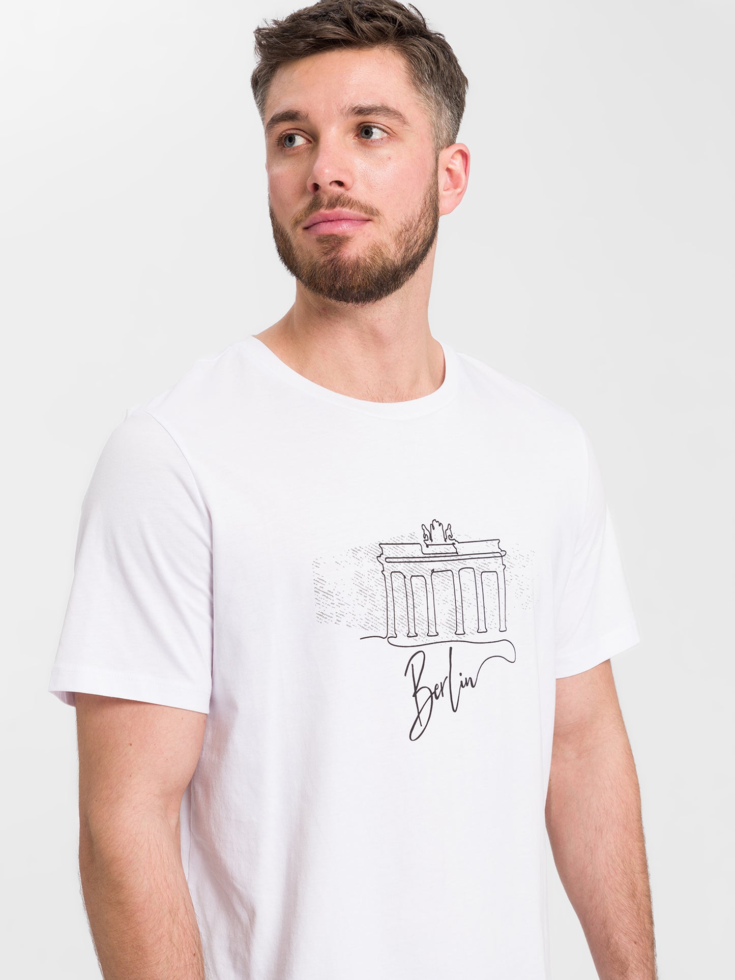 Regular Herren T-Shirt mit Berlin Schriftzug in weiß