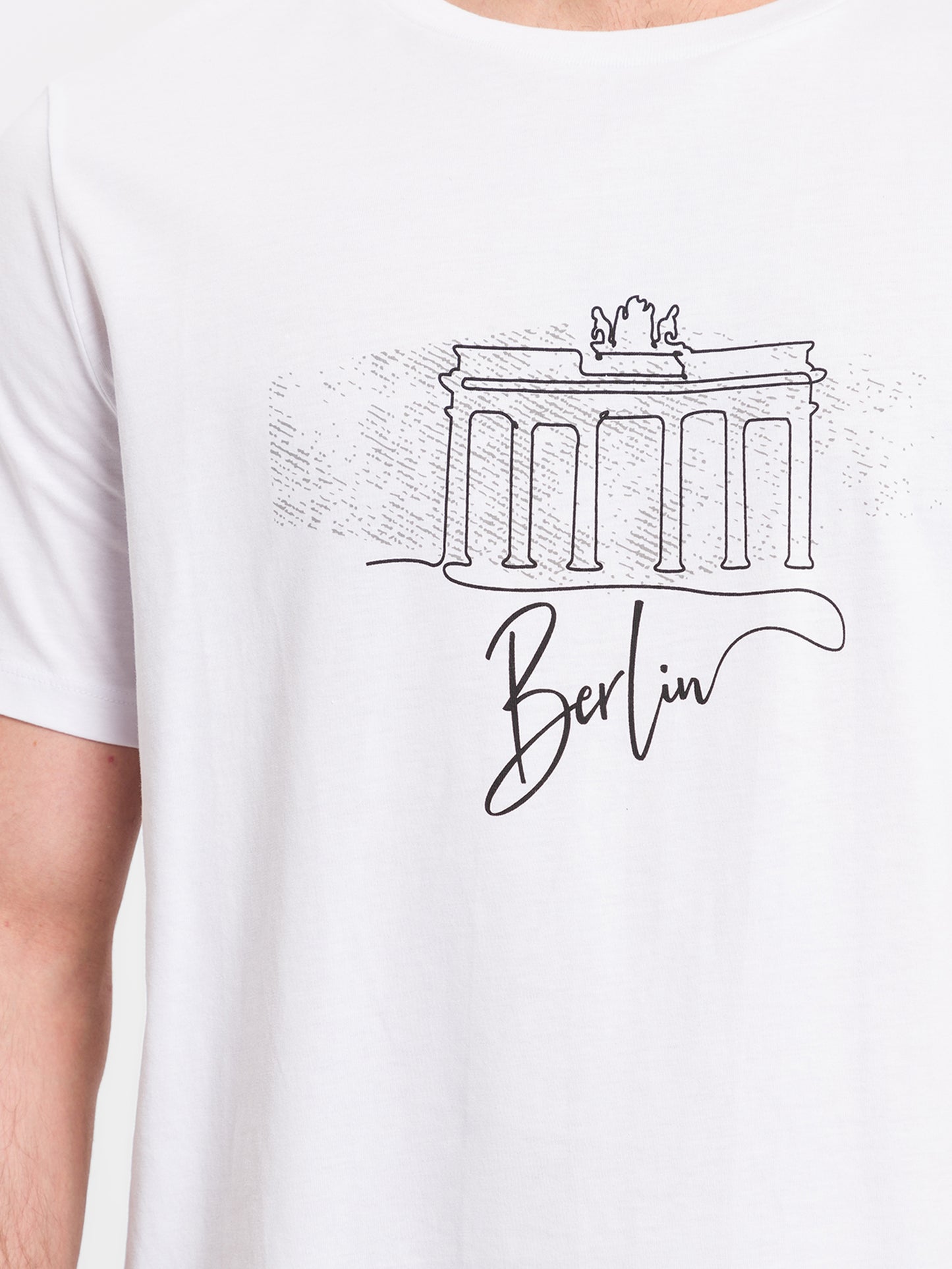 Regular Herren T-Shirt mit Berlin Schriftzug in weiß