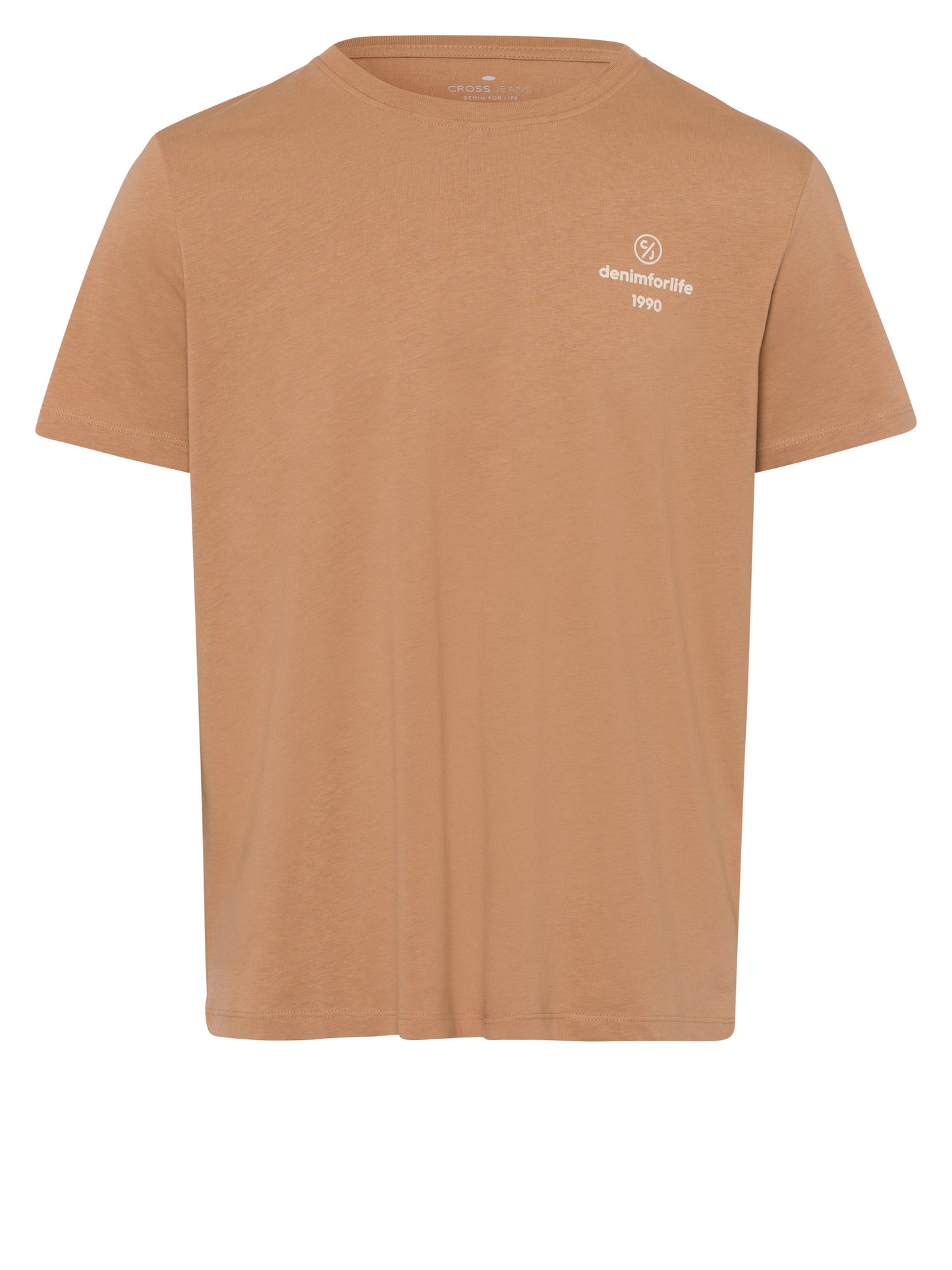 Men's regular T-shirt with label print, brown.