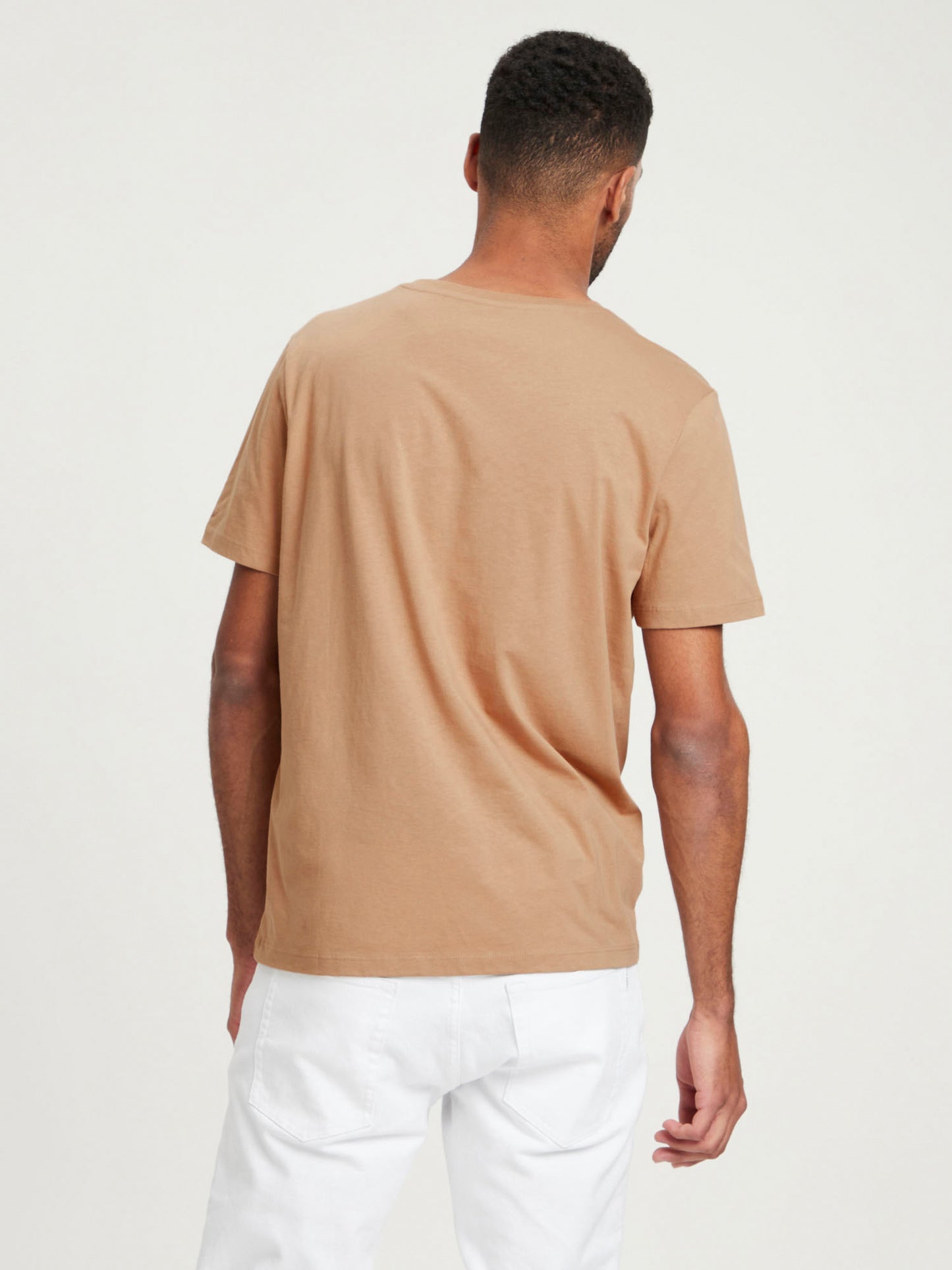 Men's regular T-shirt with label print, brown.