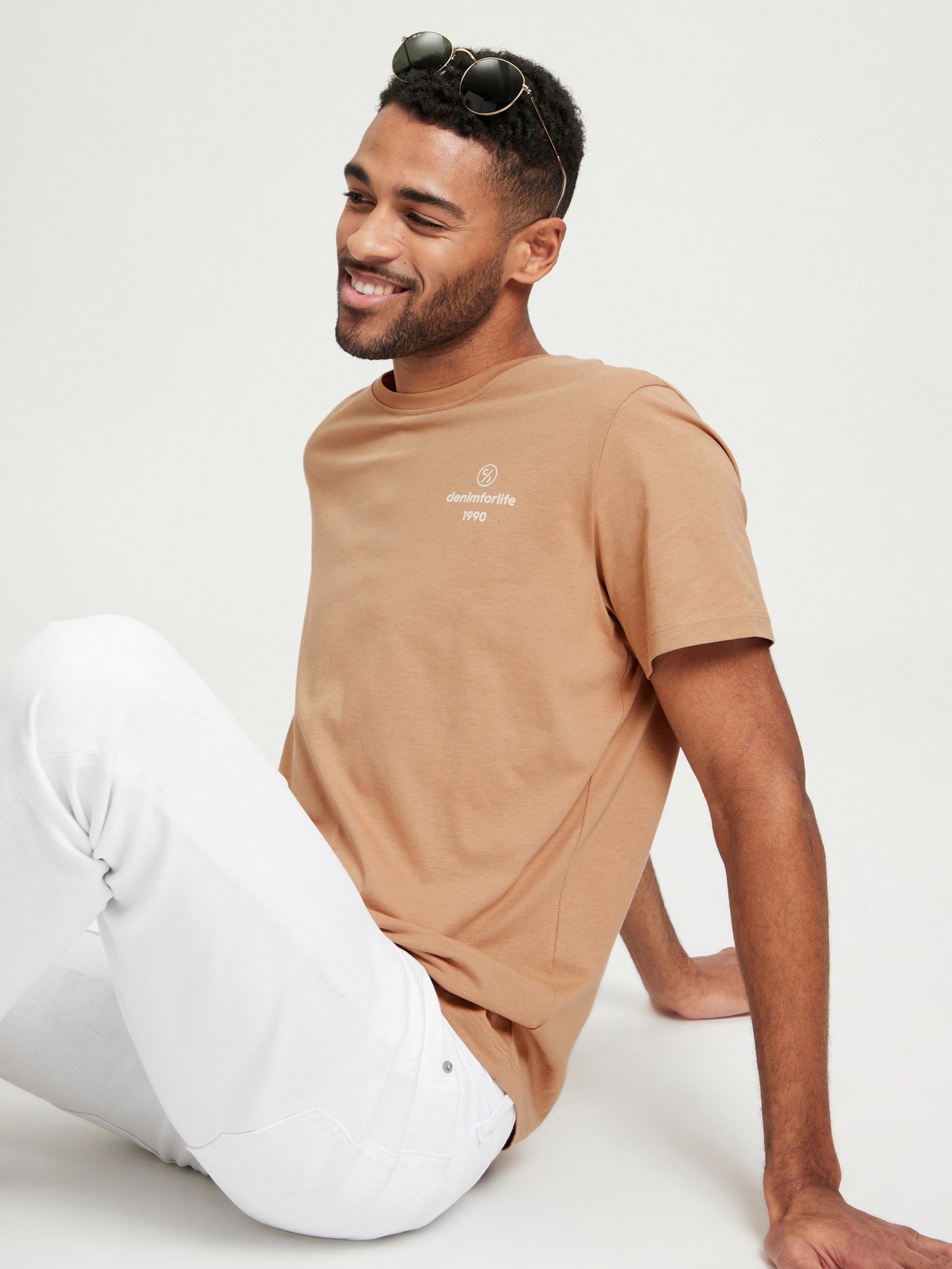 Men's regular T-shirt with label print, brown.