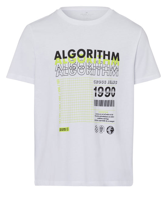 Men's regular T-shirt with front print in white.