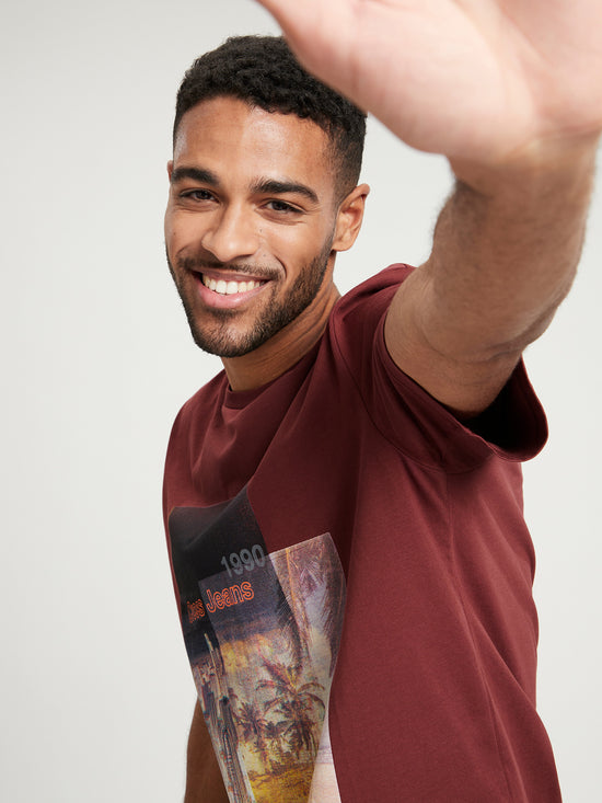 Herren Regular T-Shirt mit Foto-Prints braun.