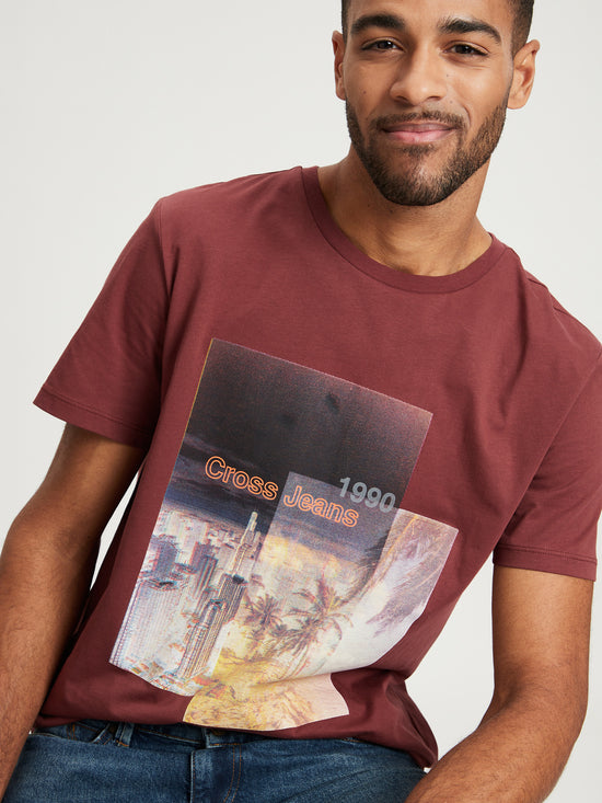 Herren Regular T-Shirt mit Foto-Prints braun.