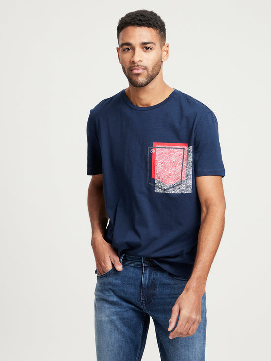 Men's Regular T-Shirt with Wave Print Navy