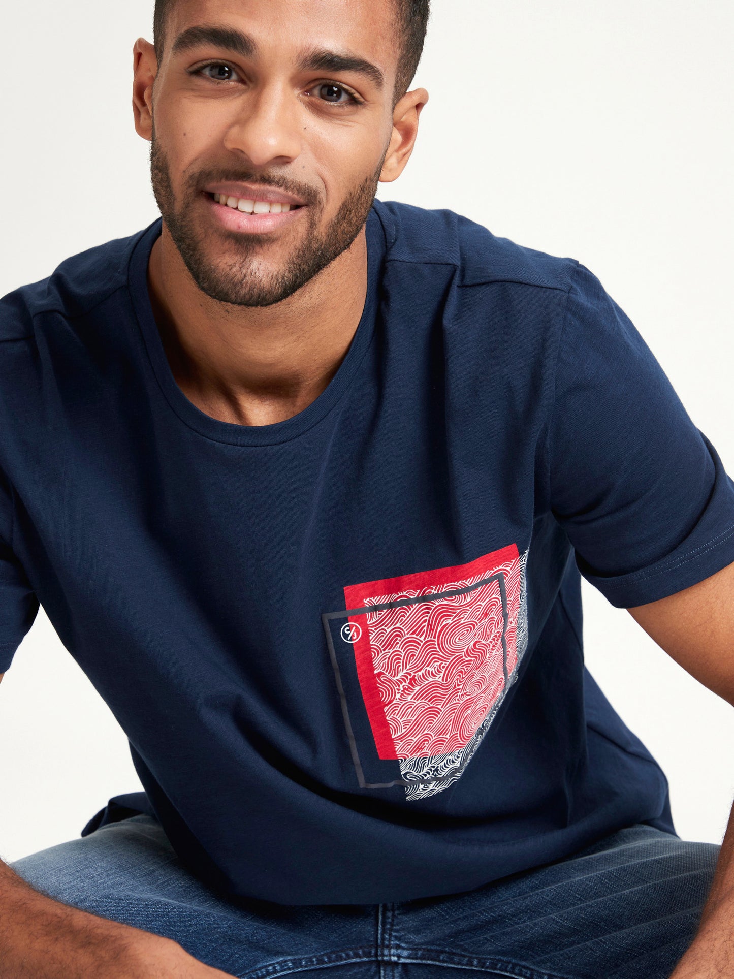 Men's Regular T-Shirt with Wave Print Navy