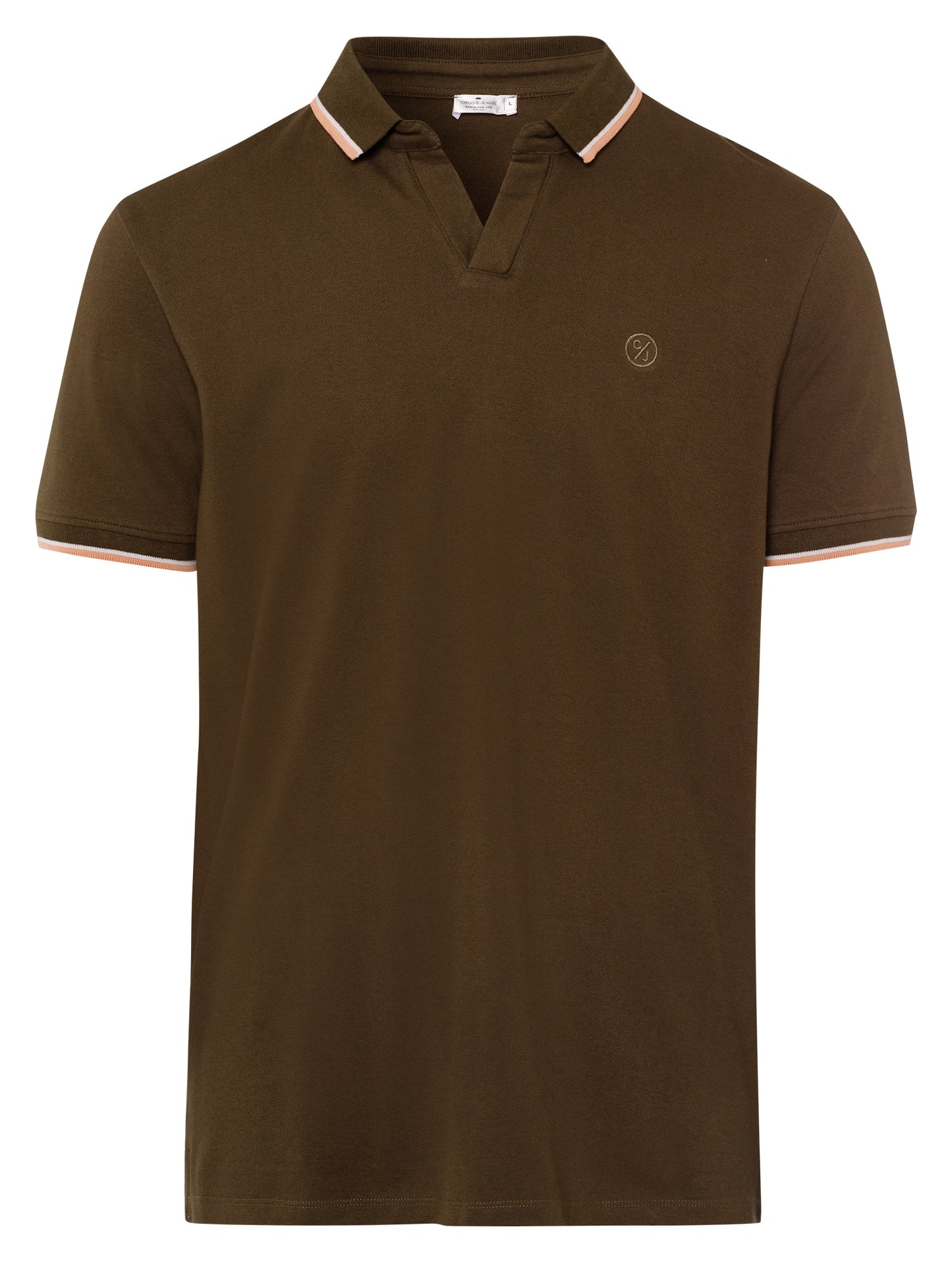 Men's regular polo shirt with striped details khaki.