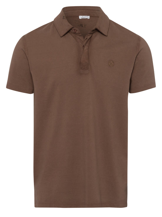 Men's regular polo shirt with tonal label emblem in brown.