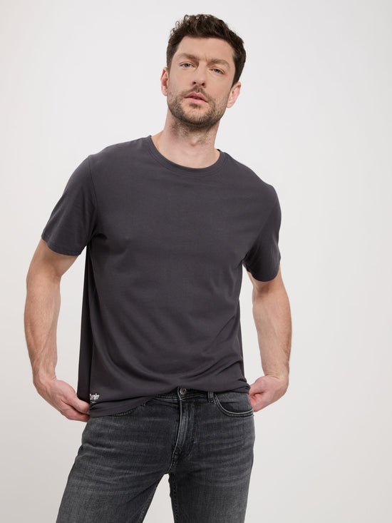 Herren Regular T-Shirt mit kleinem Label-Print anthrazit