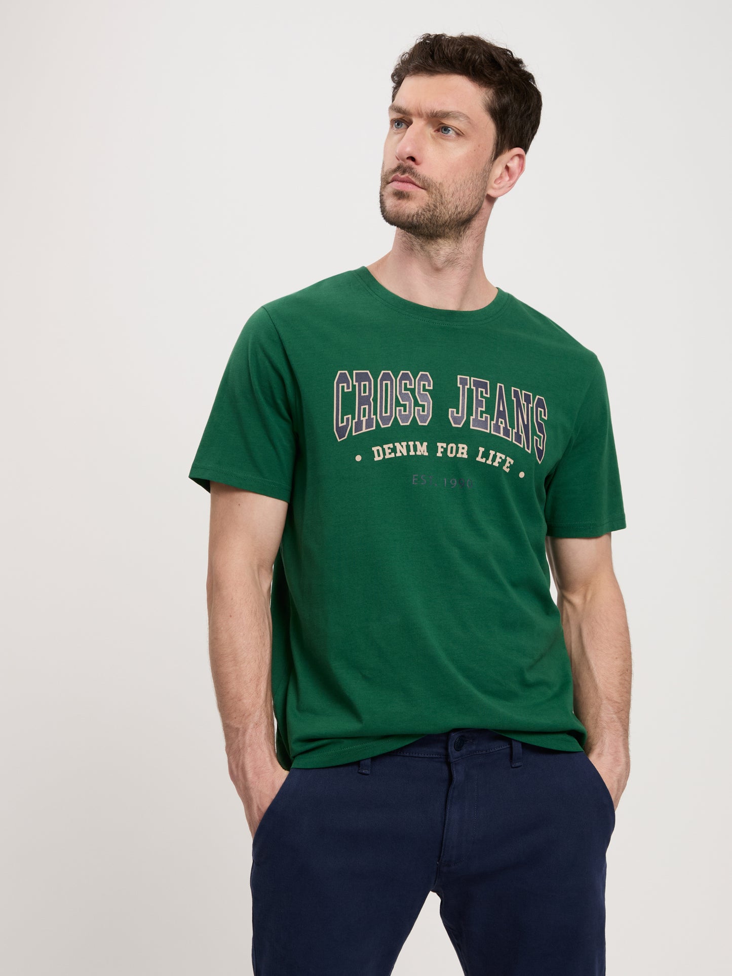 Men's regular T-shirt with large label print pine green