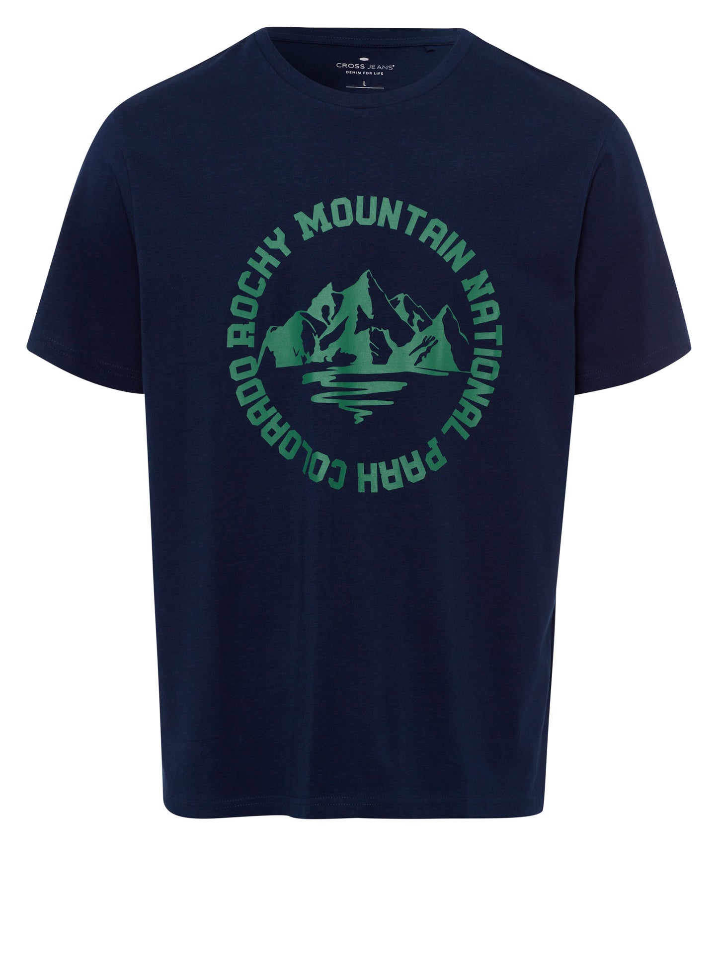 Men's regular T-shirt with motif and statement print navy blue