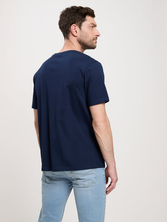 Men's regular T-shirt with motif and statement print navy blue