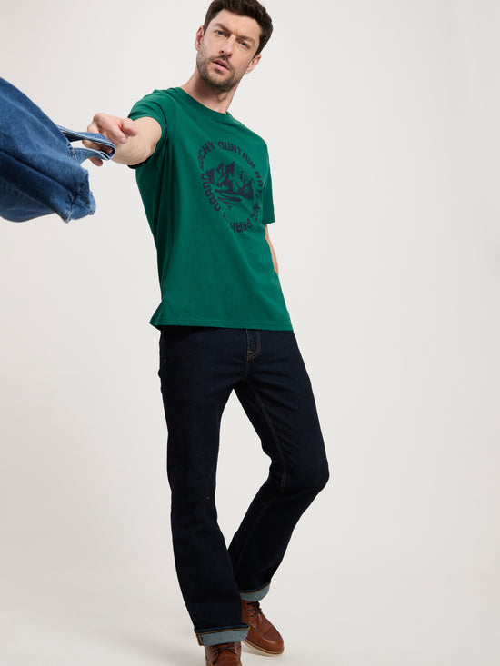 Men's regular T-shirt with motif and statement print green