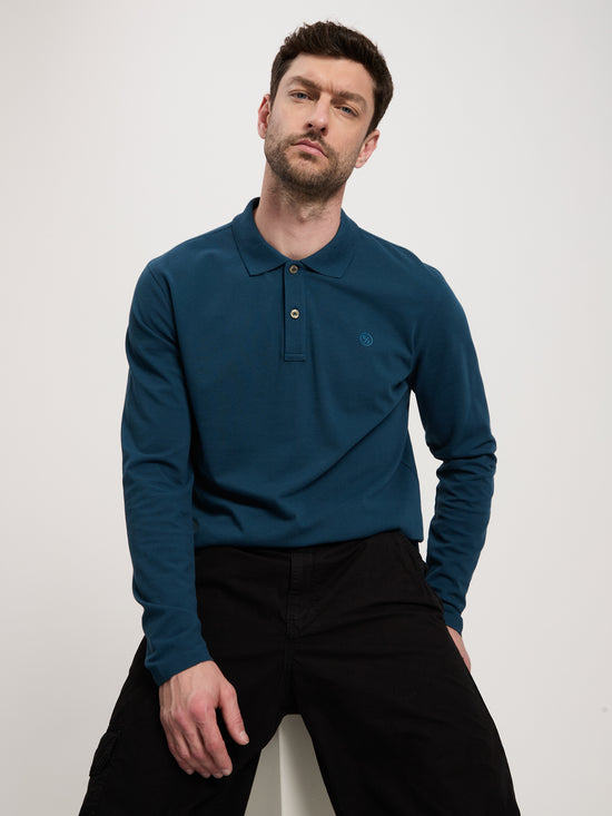 Herren Regular Langarm-Polo blau