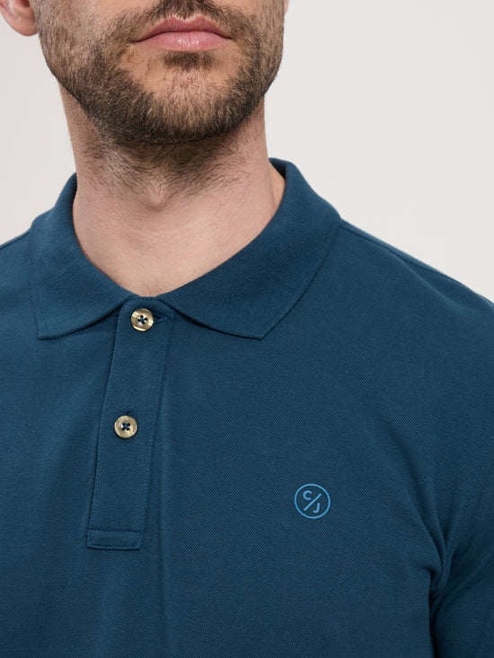 Herren Regular Langarm-Polo blau