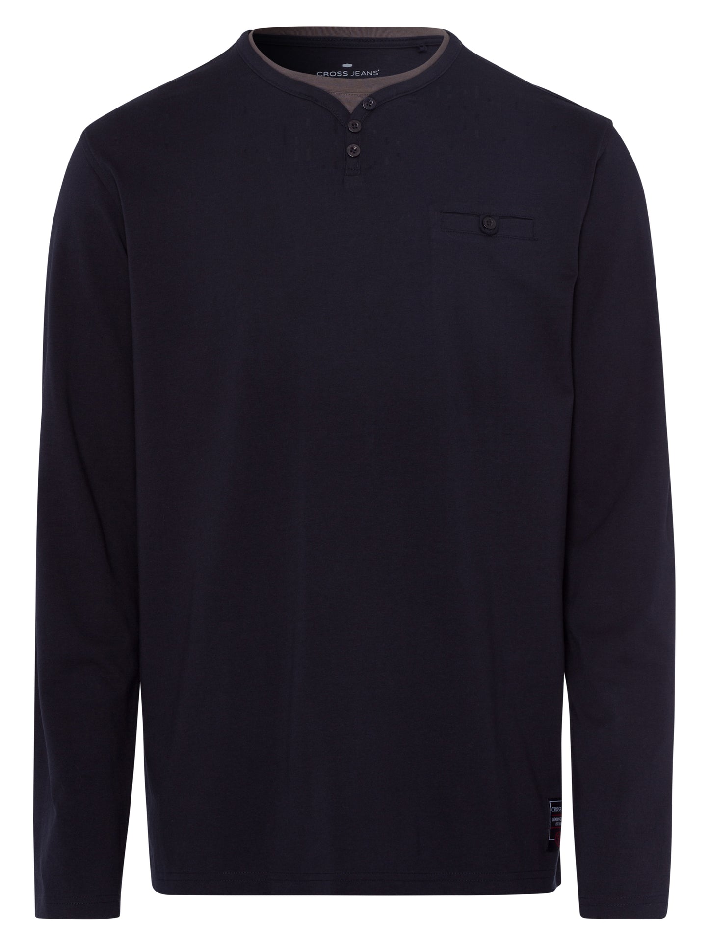 Men's long-sleeved polo shirt with breast pocket in navy blue