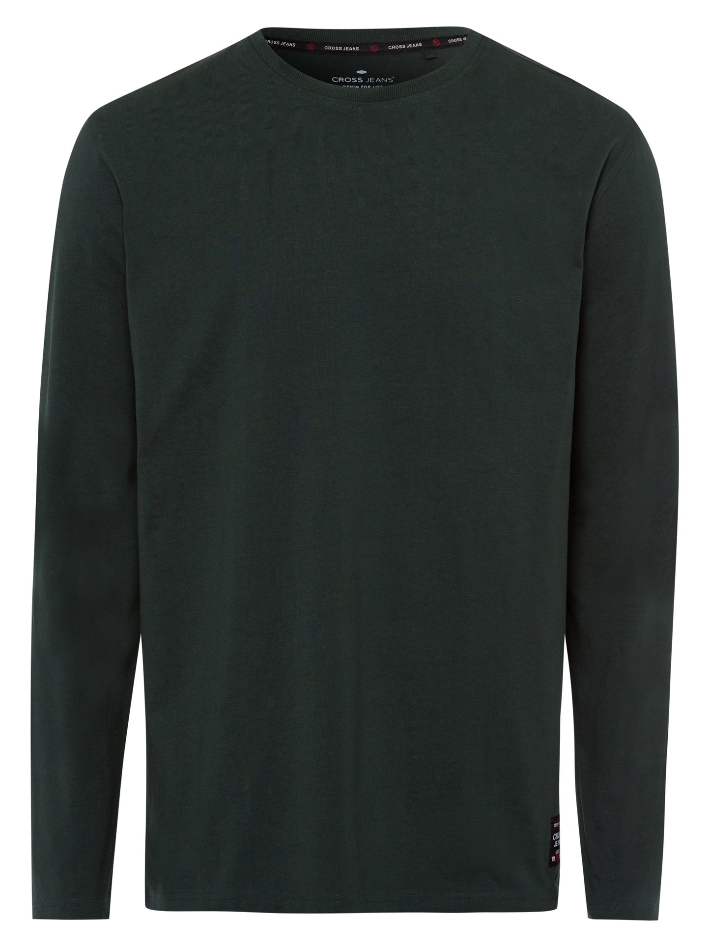 Men's Regular Long Sleeve Shirt with Label Patch on the Hem Green