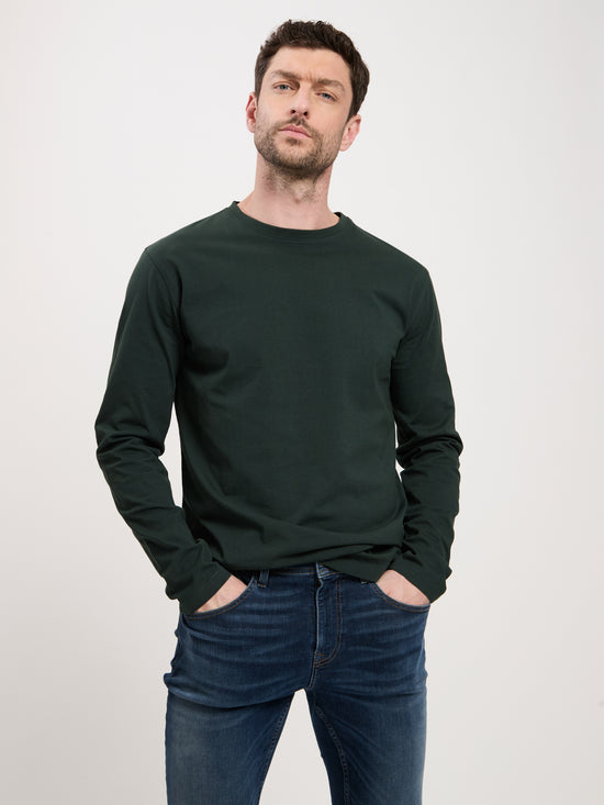 Men's Regular Long Sleeve Shirt with Label Patch on the Hem Green