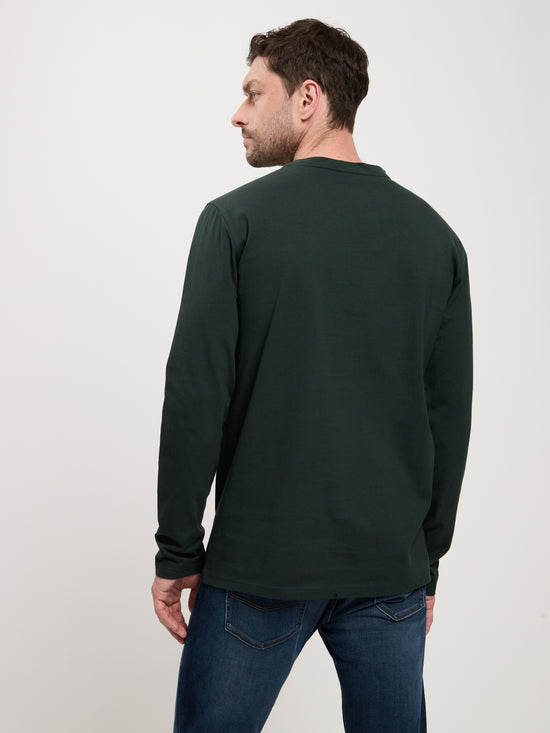 Men's Regular Long Sleeve Shirt with Label Patch on the Hem Green