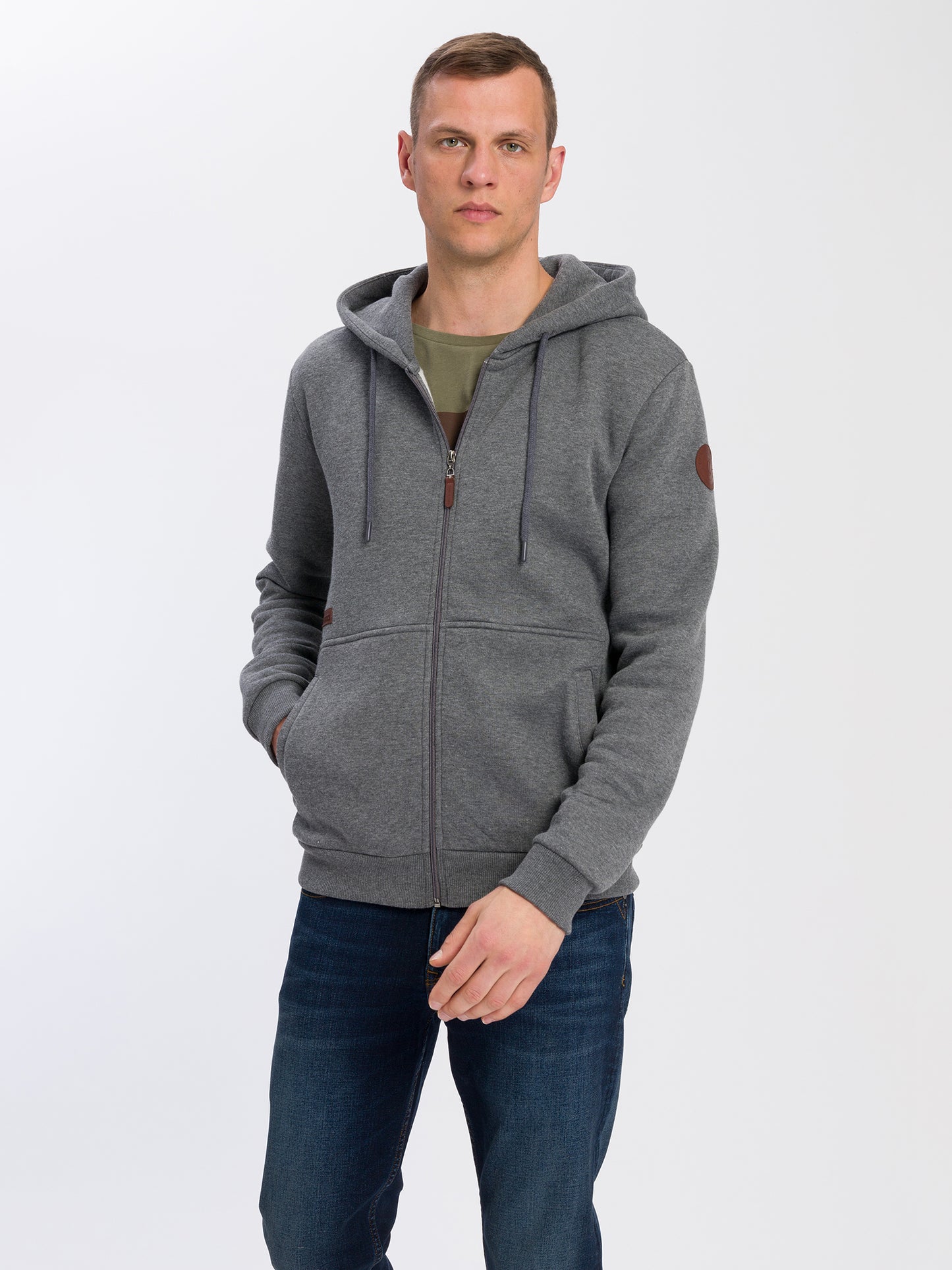 Men's regular sweatshirt jacket with zip in dark gray