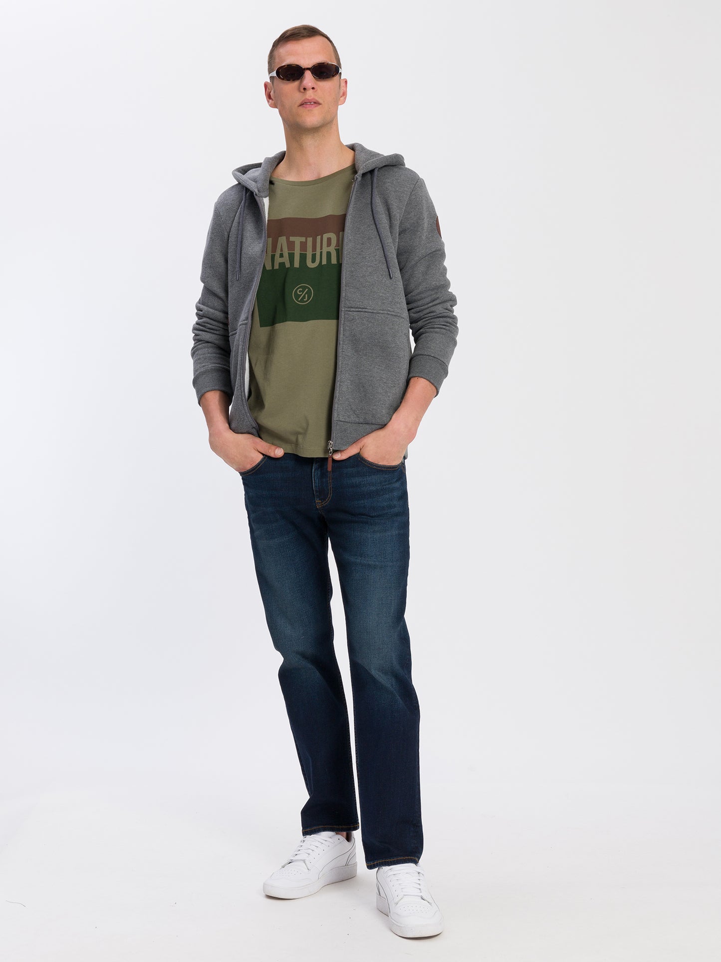 Men's regular sweatshirt jacket with zip in dark gray