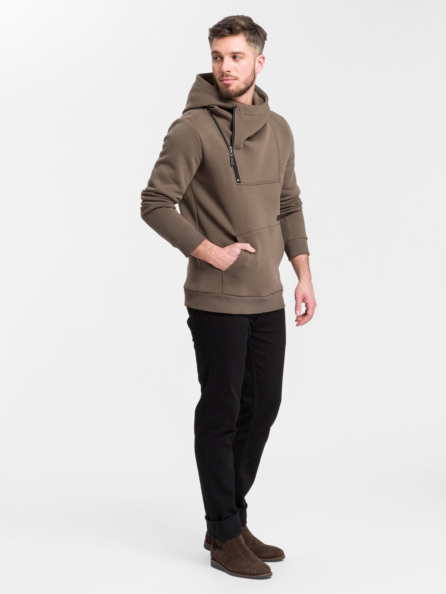 Herren Regular Hoodie mit Kängurutasche und Reißverschluß grün