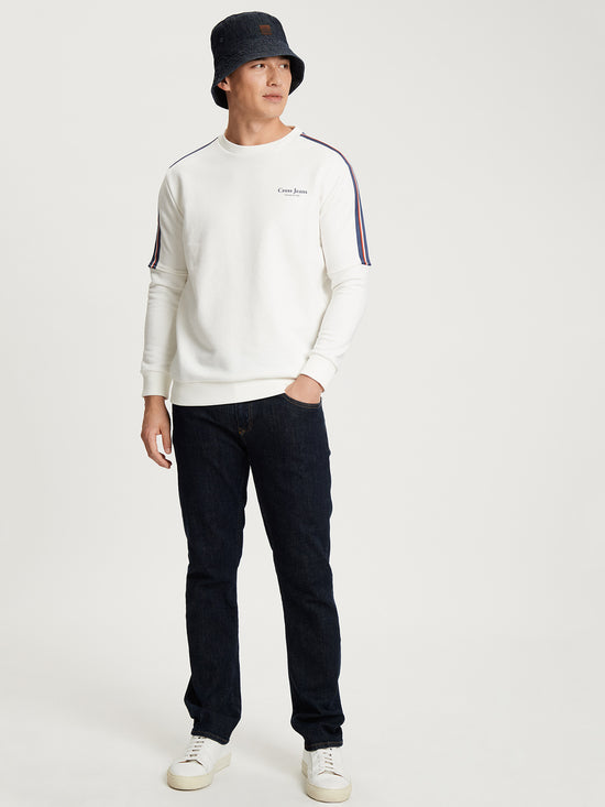 Men's regular sweatshirt with racing stripes ecru