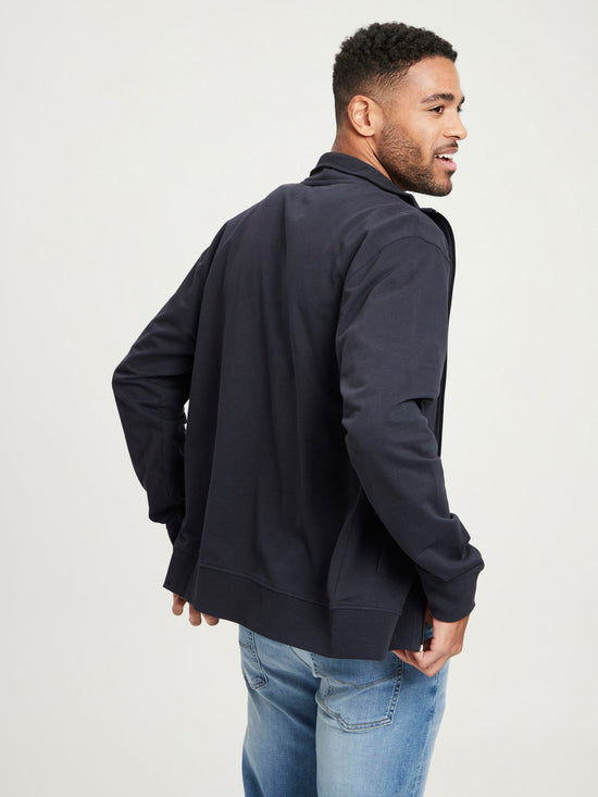 Herren Regular Sweatjacke mit Stehkragen und Reißverschluss marineblau.