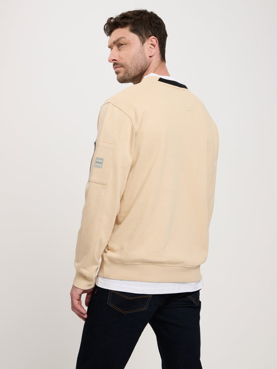 Herren Regular Sweatshirt mit Reißverschluss am Ärmel beige