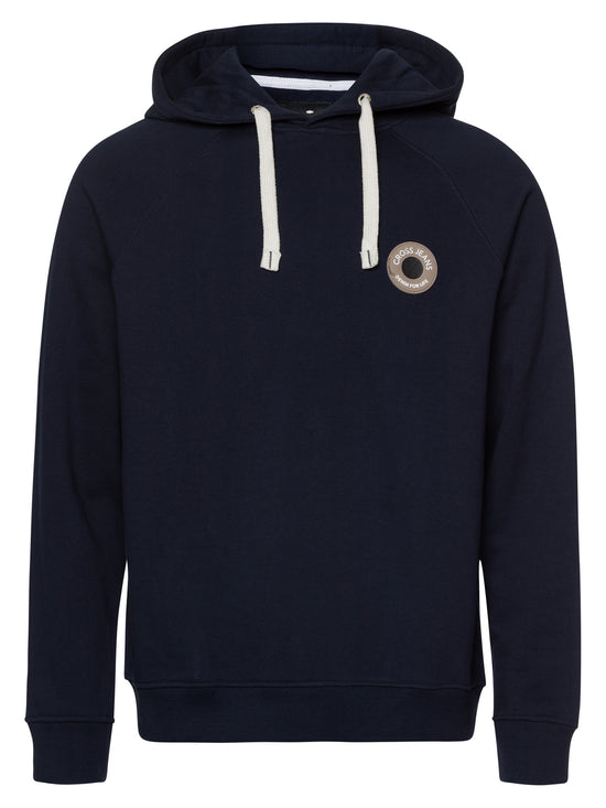 Herren Regular Hoodie mit Kapuze, Raglan-Ärmeln und Label-Patch blau