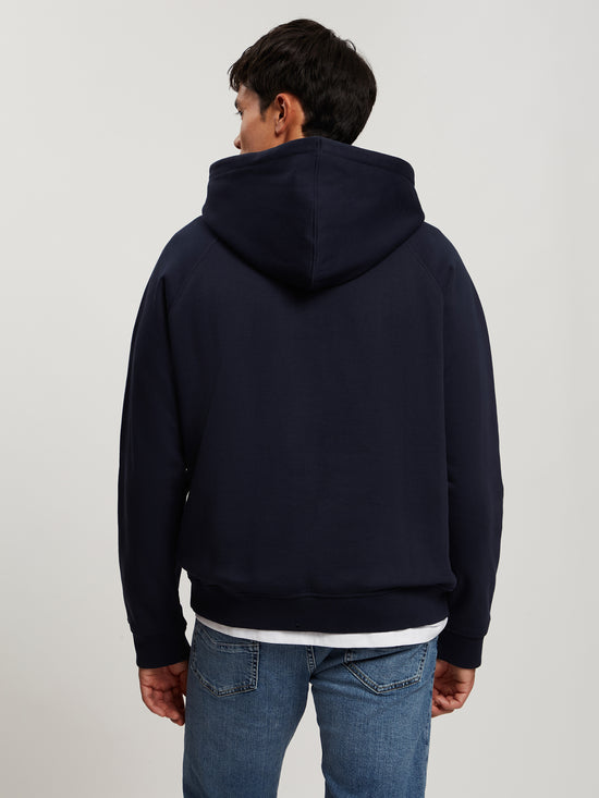 Herren Regular Hoodie mit Kapuze, Raglan-Ärmeln und Label-Patch blau