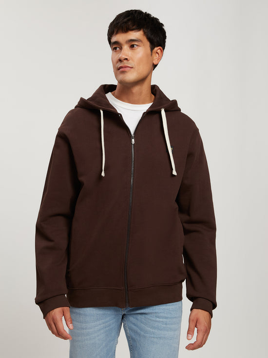 Herren Regular Sweatjacke mit Kapuze, Reißverschluss und Eingrifftaschen tabakbraun