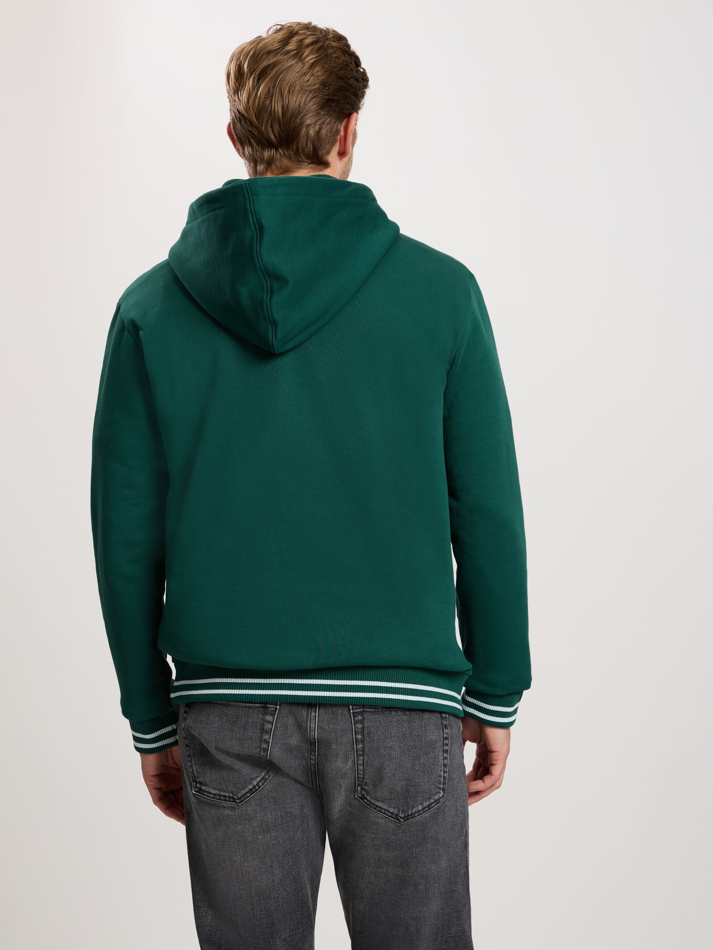 Men's Regular Hoodie with Hood and Label Logo Green