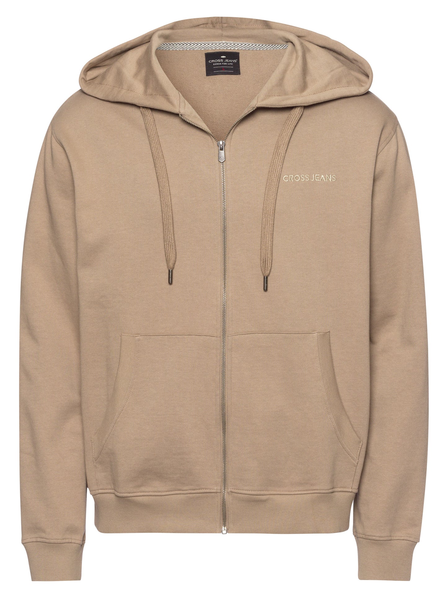 Herren Regular Sweatjacke mit Kapuze, Reißverschluss und Känguru-Tasche taupe