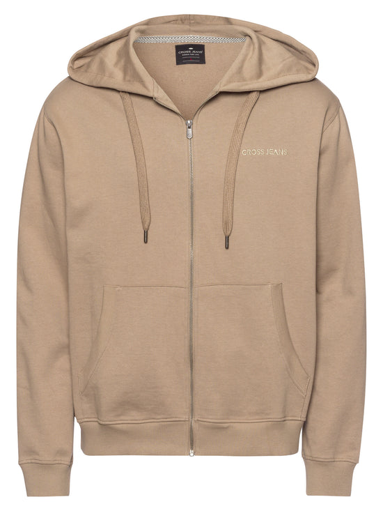 Herren Regular Sweatjacke mit Kapuze, Reißverschluss und Känguru-Tasche taupe