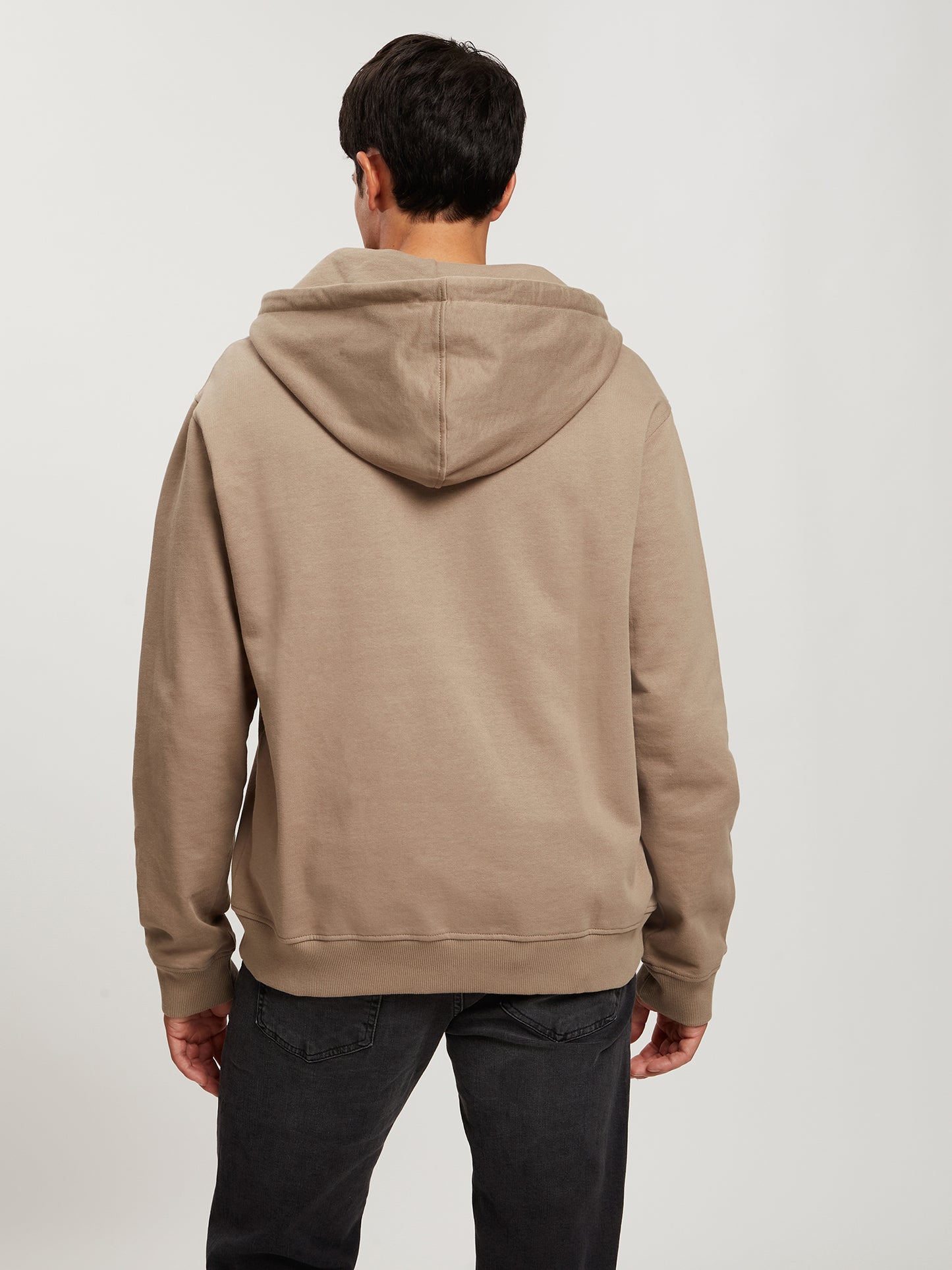 Herren Regular Sweatjacke mit Kapuze, Reißverschluss und Känguru-Tasche taupe