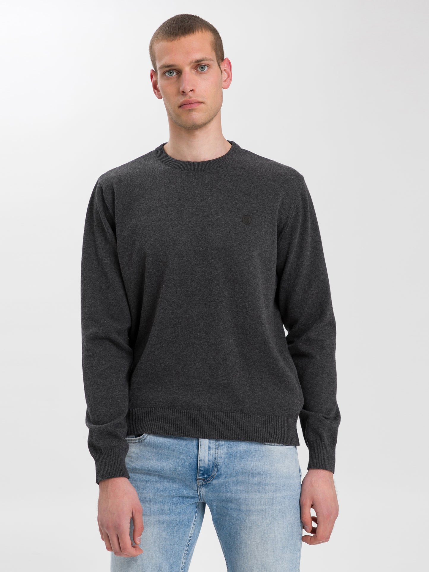 Herren Regular Feinstrick Pullover grau