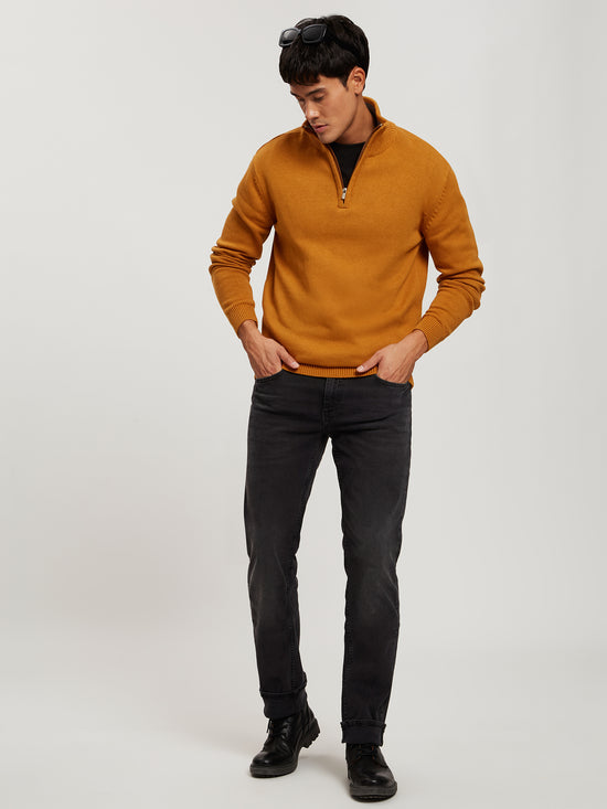 Herren Regular Feinstrickpullover mit Reißverschluss in braun