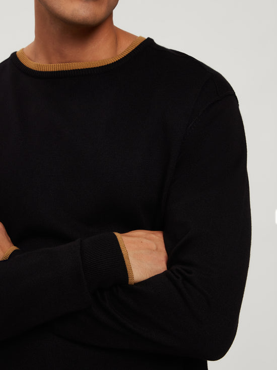 Herren Regular Strickpullover mit Kontraststreifen schwarz