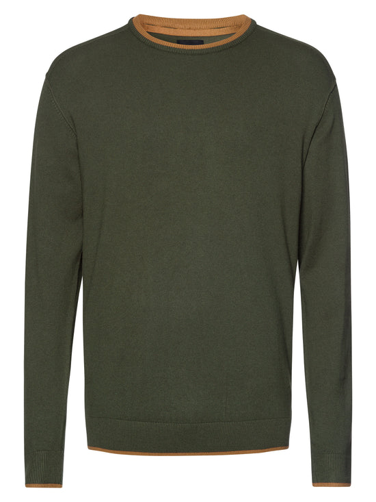 Herren Regular Strickpullover mit Kontraststreifen grün