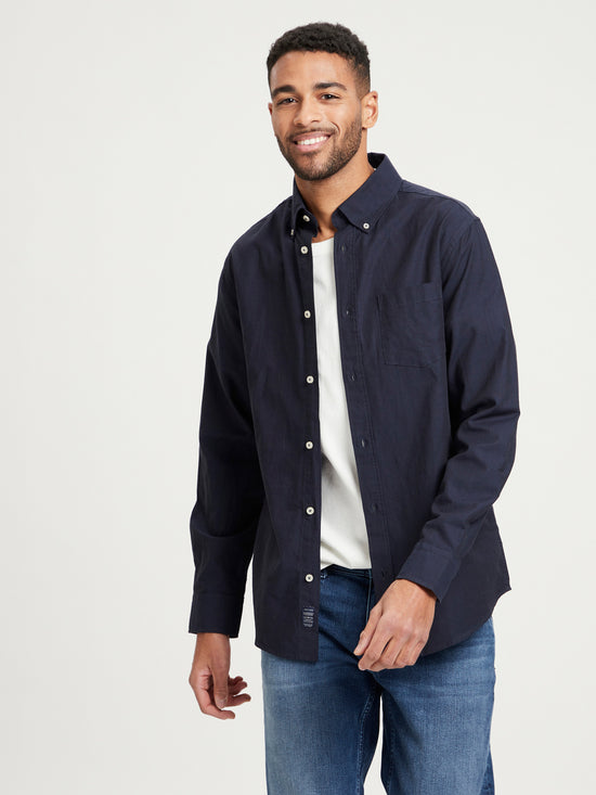 Men's regular long-sleeved shirt navy blue